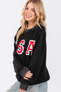 SAGE + FIG USA Letter Patch Round Neck Sweatshirt - Brittney MADE