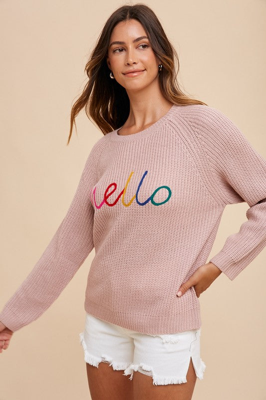 Annie Wear HELLO Embroidered Raglan Sleeve Sweater - Brittney MADE
