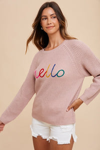 Annie Wear HELLO Embroidered Raglan Sleeve Sweater - Brittney MADE