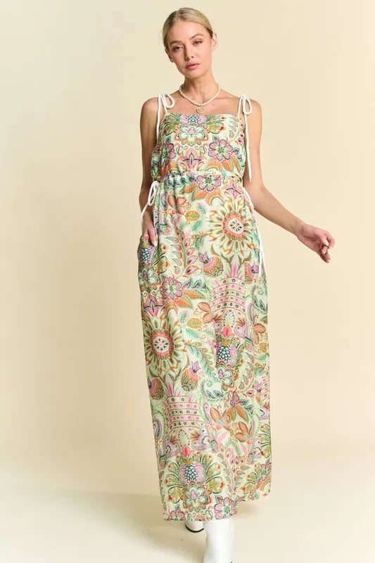 Davi & Dani Tropical Boho Printed Detail Cut Out Maxi Dress - Brittney MADE