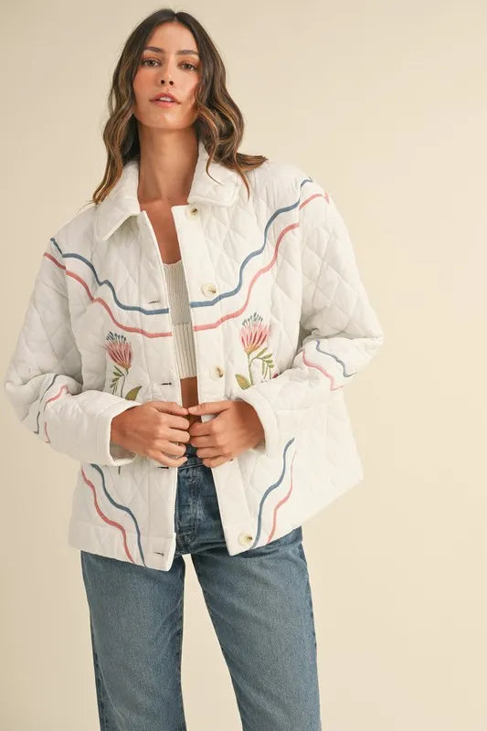 MABLE Floral Multi Color Embroidered Quilted Jacket - Brittney MADE
