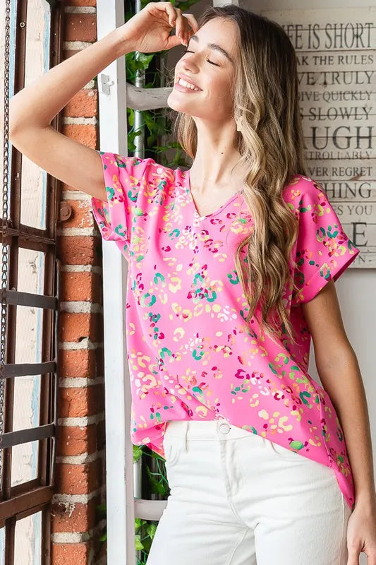 Heimish Full Size Animal print V-Neck Short Sleeve T-Shirt Plus Size - Brittney MADE