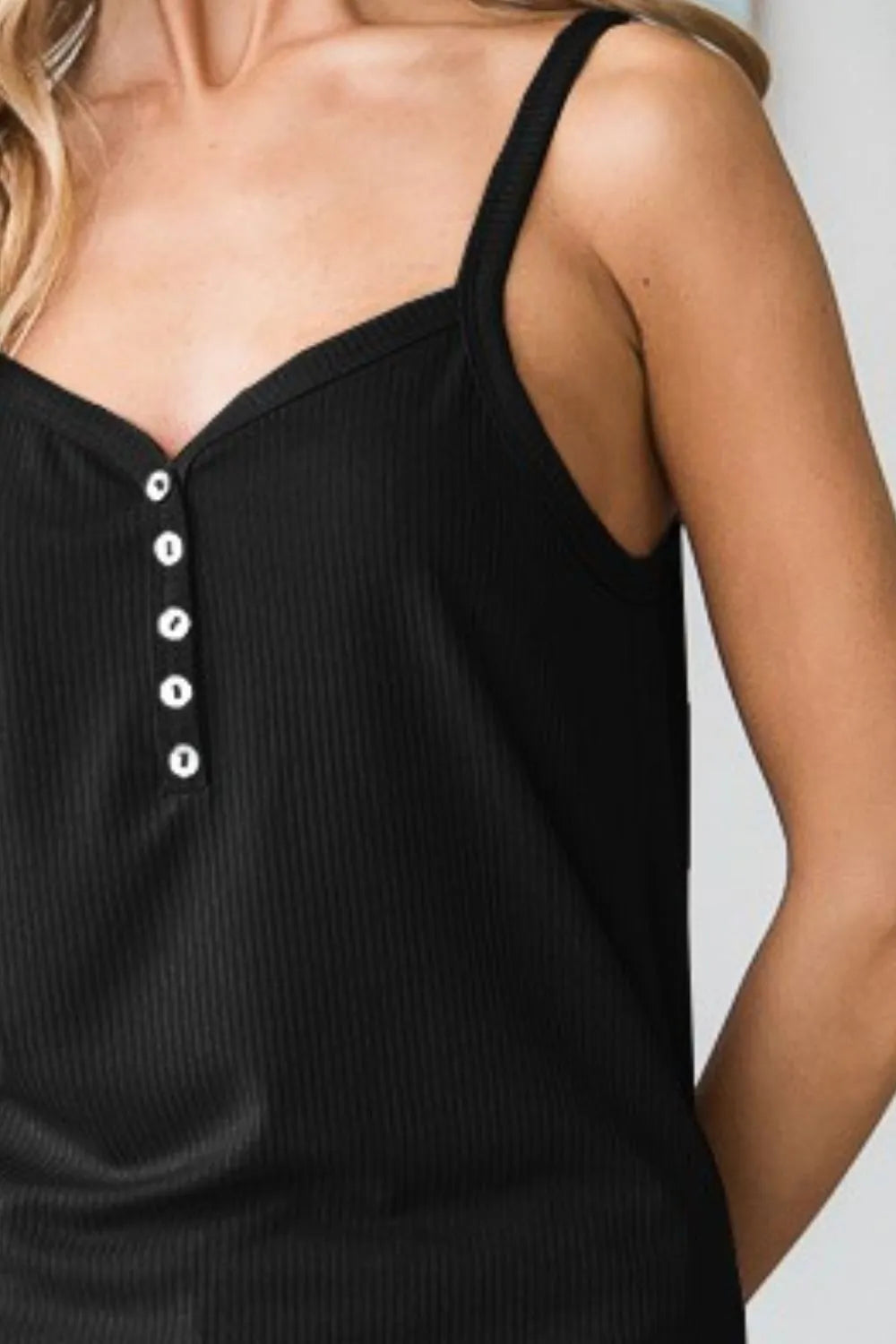 Heimish Full Size Quarter Button Ribbed Cami - Brittney MADE