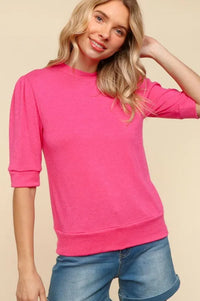 Haptics Tied Back Mock Neck Half Sleeve Knit Top - Brittney MADE
