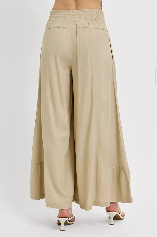 RISEN Shirring Detail Wide Leg Pants - Brittney MADE