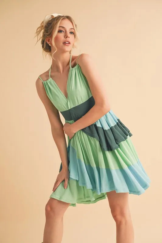Aemi+Co Ruffled Color Block Sleeveless Mini Dress - Brittney MADE