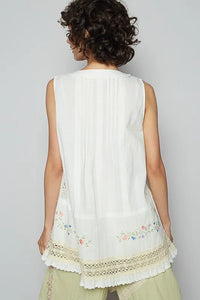 POL Embroidered Lace Detail V-Neck Sleeveless Top - Brittney MADE