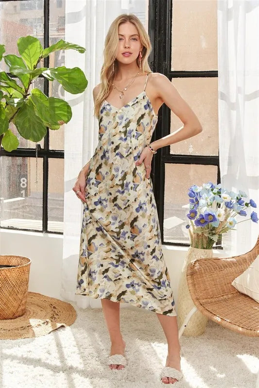 ADORA Watercolor V-Neck Midi Cami Dress - Brittney MADE