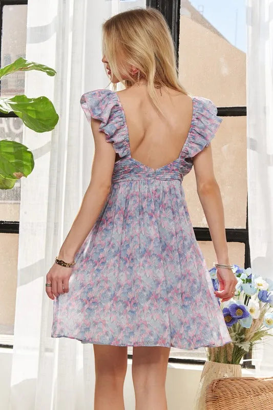 ADORA Watercolor Flower Shirred Tiered Ruffled Dress - Brittney MADE