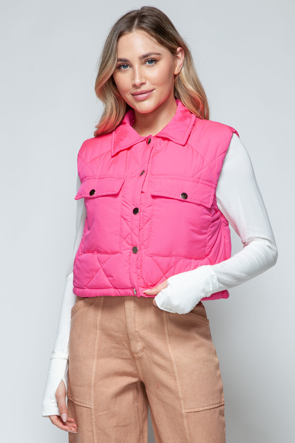 Snobbish Snap Down Quilted Crop Vest - Brittney MADE
