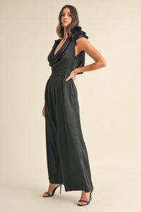 MABLE 3D Floral Applique Deep Cowl Neck Jumpsuit - Brittney MADE