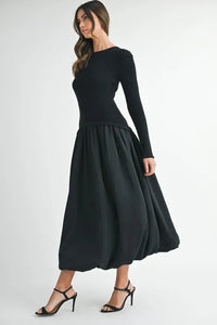 MABLE Ribbed Poplin Mix Midi Sweater Dress - Brittney MADE
