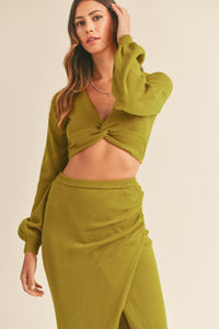 MABLE Front Twisted Knit Top and Midi Skirt Set - Brittney MADE