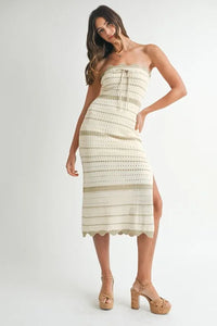 MABLE Contrast Striped Crochet Knit Midi Dress - Brittney MADE