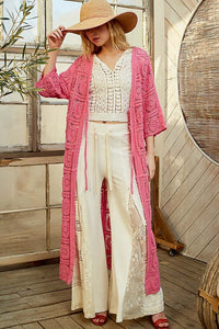 POL Tied Crochet 3/4 Sleeve Longline Cardigan - Brittney MADE