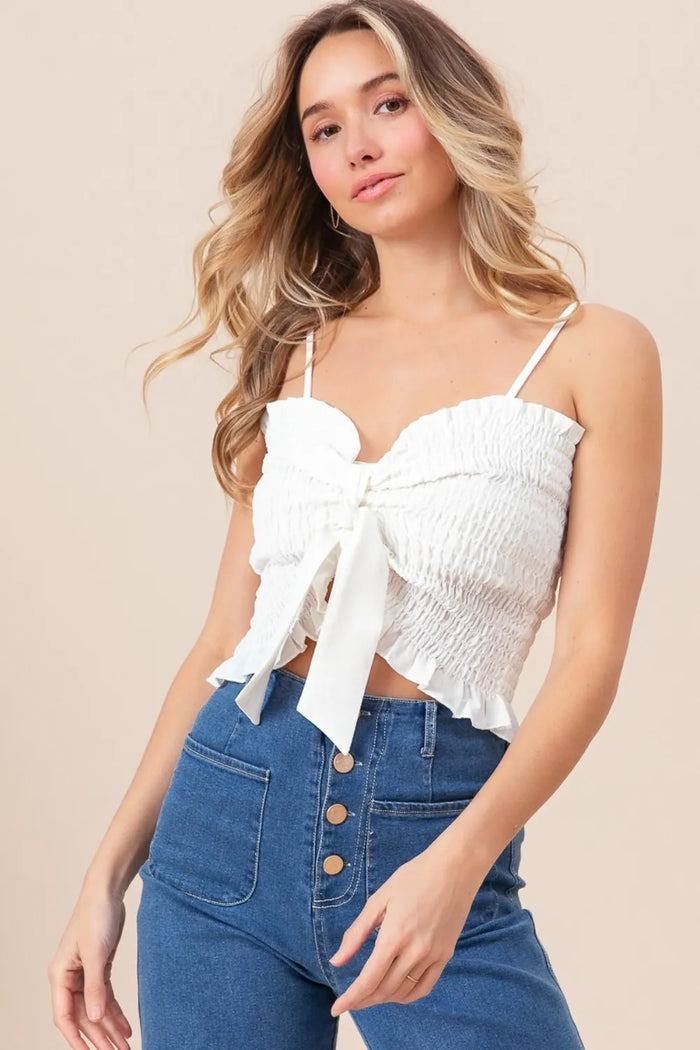 BiBi Ruffled Smocked Ribbon Detail Cami - Brittney MADE