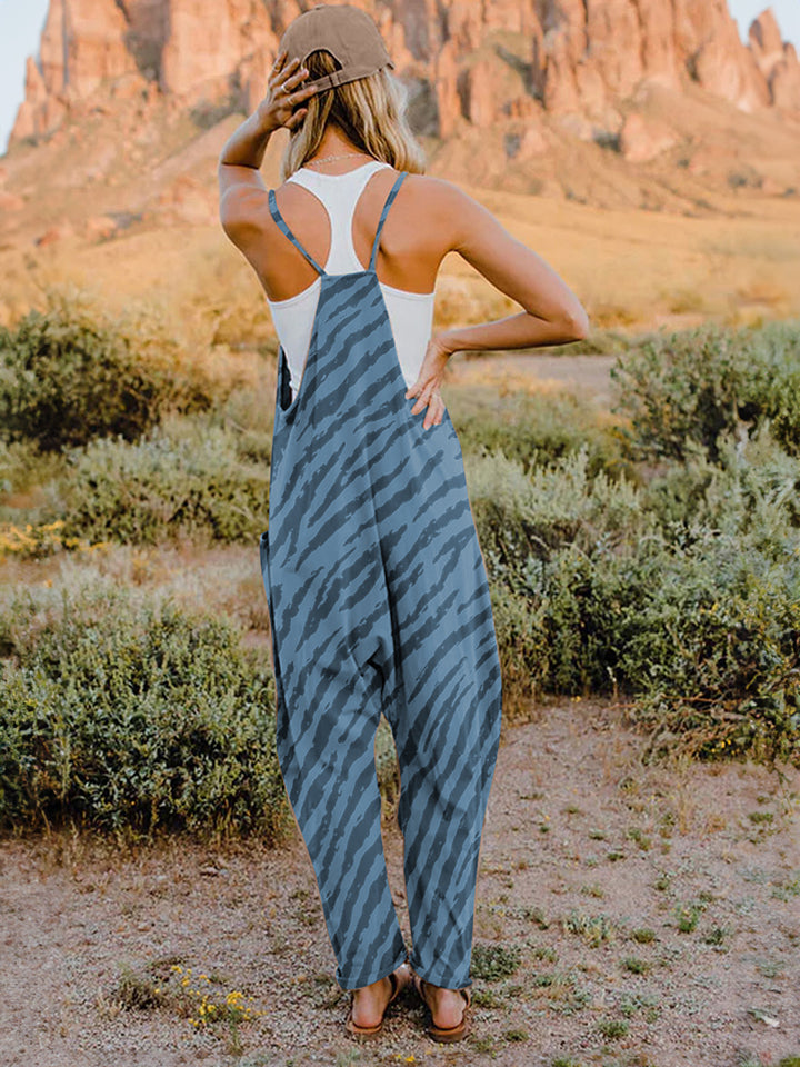 Double Take Full Size Printed V-Neck Sleeveless Jumpsuit - Brittney MADE