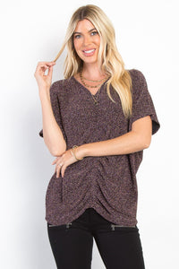 Be Stage Full Size Lurex Center Elastic Cinched Knit Top - Brittney MADE