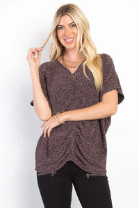 Be Stage Full Size Lurex Center Elastic Cinched Knit Top - Brittney MADE