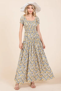 Mittoshop Flower Print Puff Sleeve Gathered Maxi Dress - Brittney MADE