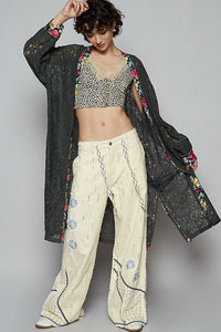 POL Floral Trim Lace Open Front Longline Cardigan - Brittney MADE