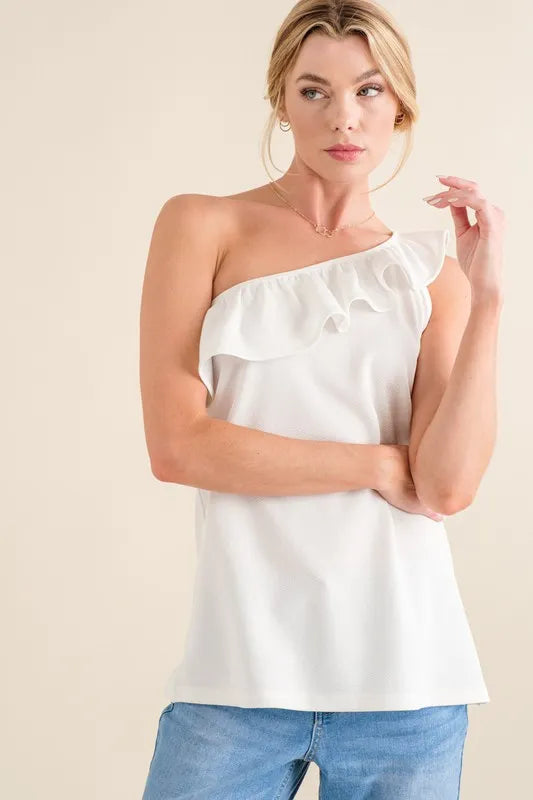 And The Why Ruffle One Shoulder Sleeveless Tank Top - Brittney MADE