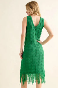 And The Why Checkerboard Drop-Needle Fringe Sleeveless Dress - Brittney MADE