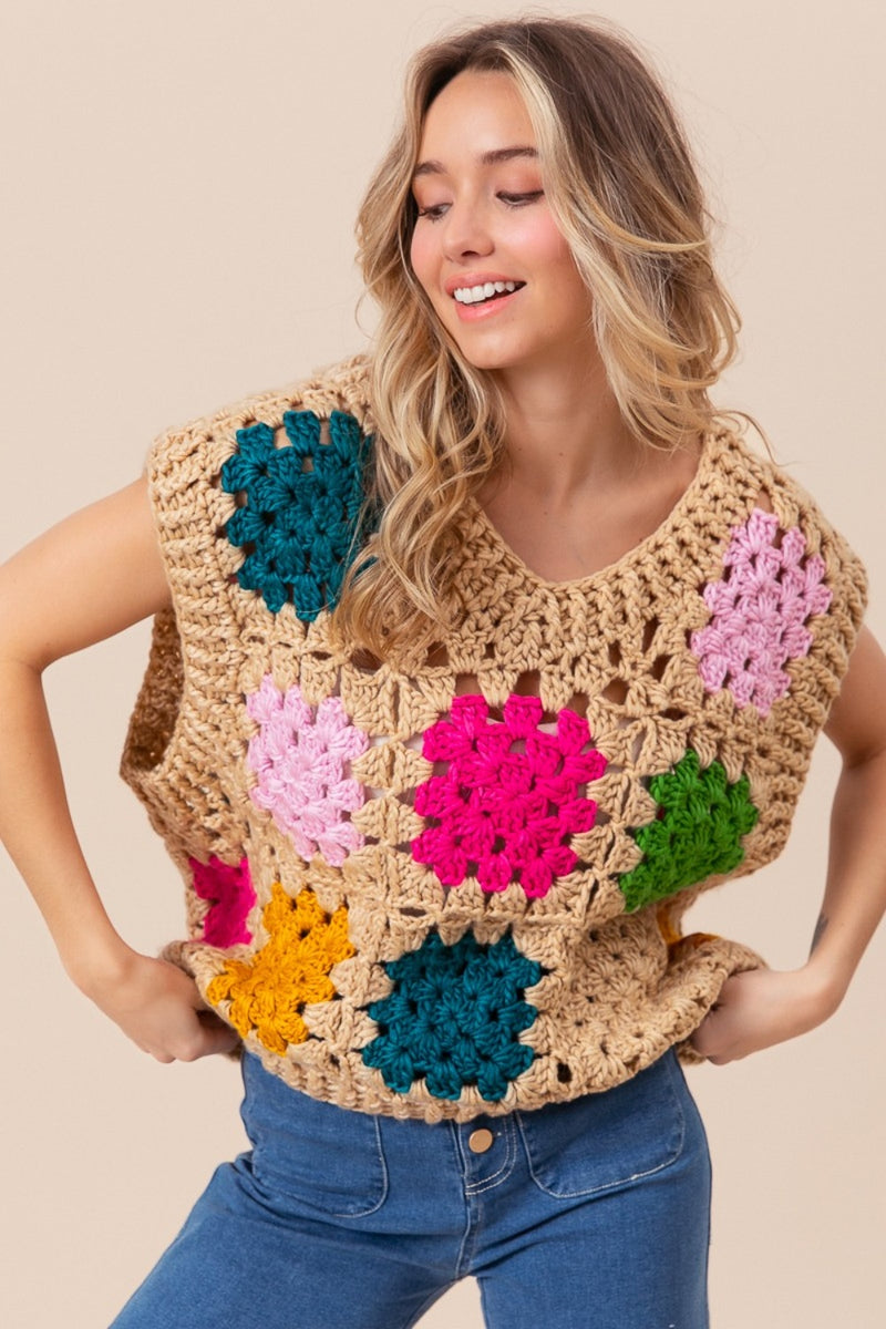 BiBi Granny Square Openwork Sweater Vest - Brittney MADE