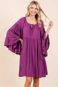 Mittoshop Frill Tie Neck Bell Sleeve Dress - Brittney MADE