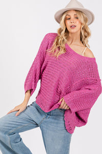 SAGE + FIG Distressed Asymmetrical Open Stitch Sweater - Brittney MADE
