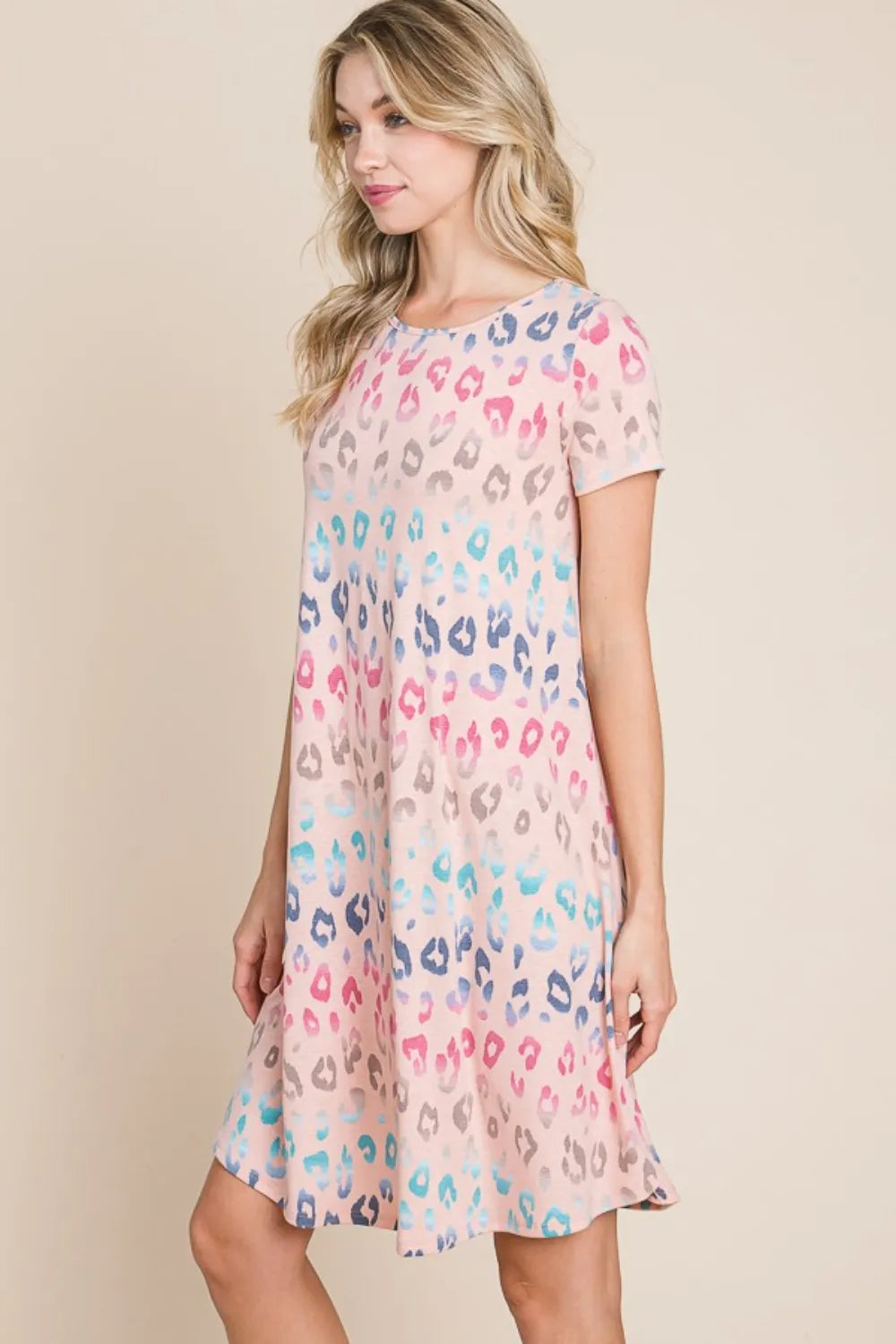 BOMBOM Leopard Round Neck Short Sleeve Dress - Brittney MADE