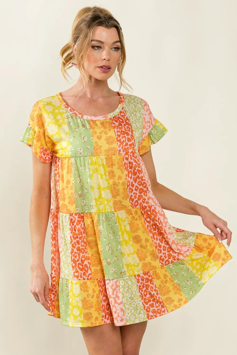 BiBi Leopard Short Sleeve Tiered Dress - Brittney MADE