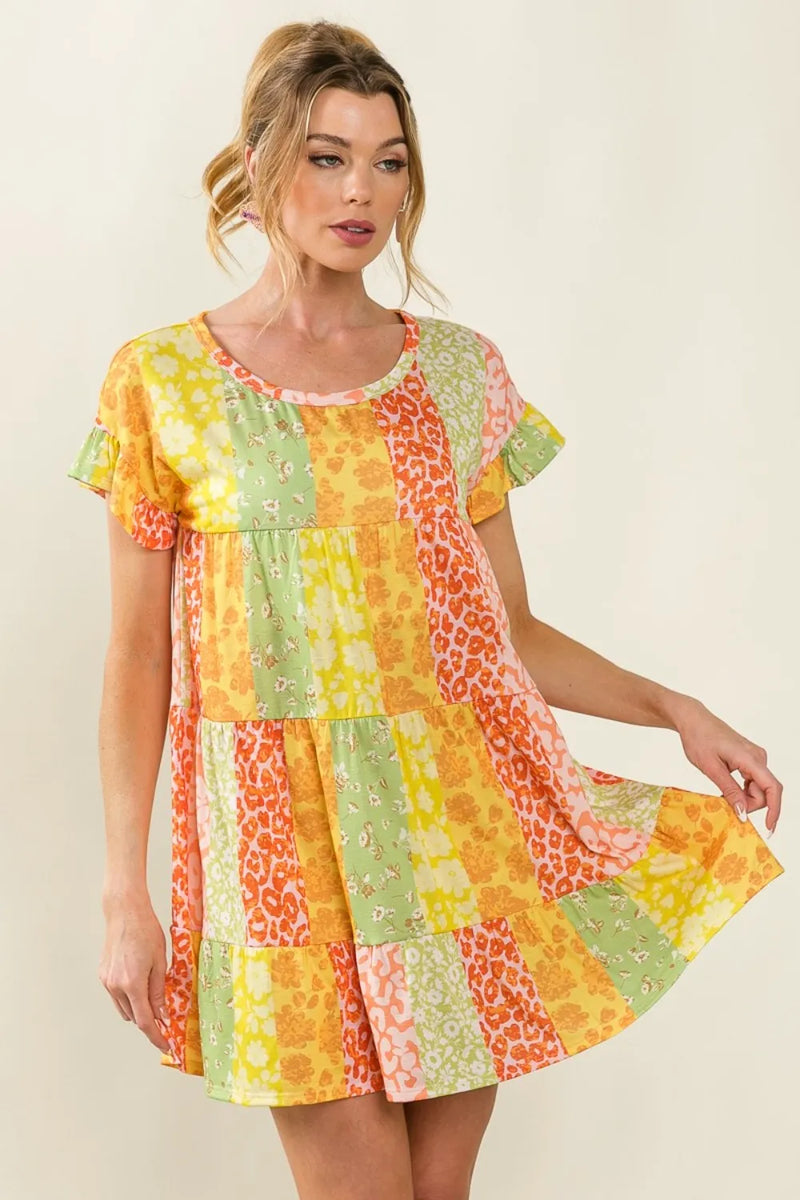 BiBi Leopard Short Sleeve Tiered Dress - Brittney MADE