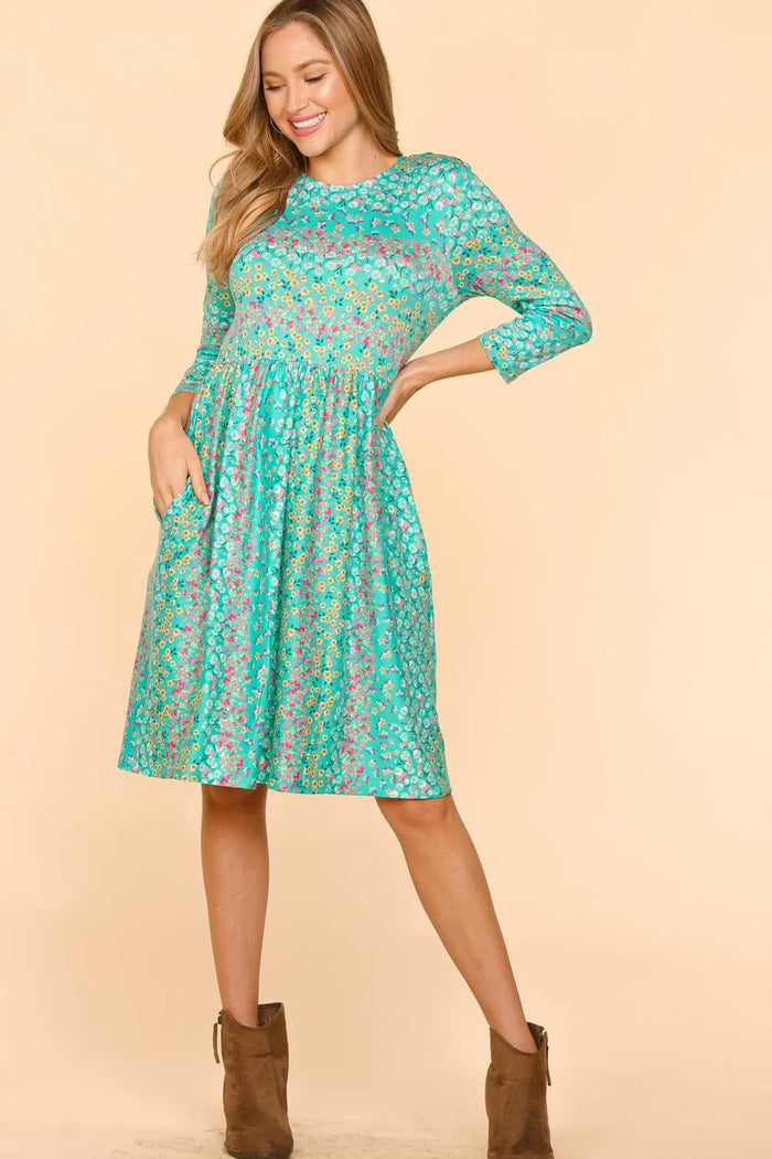 Haptics Round Neck Floral Dress with Pockets - Brittney MADE