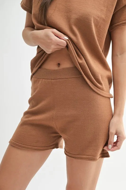 MONO B Easy Breezy Top and Shorts Sweater Set - Brittney MADE