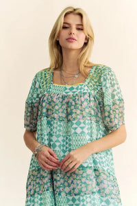 Davi & Dani Multi Floral Square Neck Puff Sleeve Maxi Dress - Brittney MADE