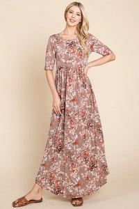 BOMBOM Printed Shirred Maxi Dress - Brittney MADE