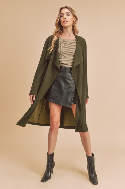 Aemi + Co Open Front Long Sleeve Longline Coat - Brittney MADE