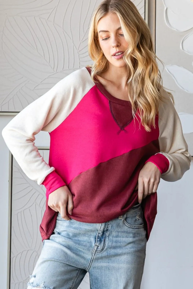 HOPELY Color Block Long Sleeve T-Shirt - Brittney MADE