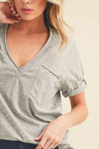 Aemi + Co Side Slit V-Neck Short Rolled Sleeve T-Shirt - Brittney MADE
