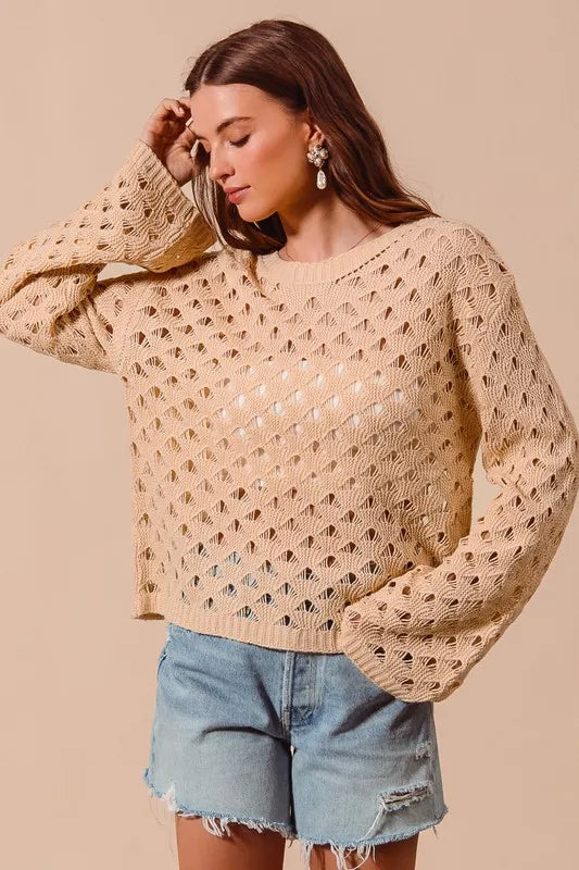 SO ME Geometric Pattern Open Knit Lightweight Sweater - Brittney MADE