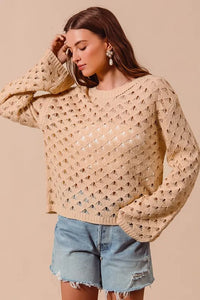 SO ME Geometric Pattern Open Knit Lightweight Sweater - Brittney MADE
