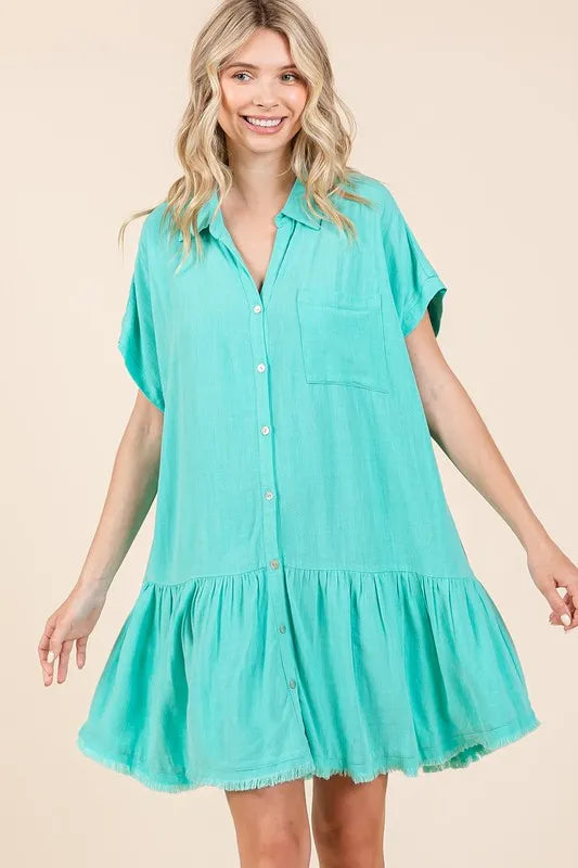Mittoshop Linen Blend Button Down Shirt Mini Dress - Brittney MADE