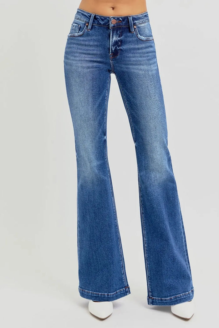 RISEN Full Size Low Rise Flare Jeans with Pockets - Brittney MADE