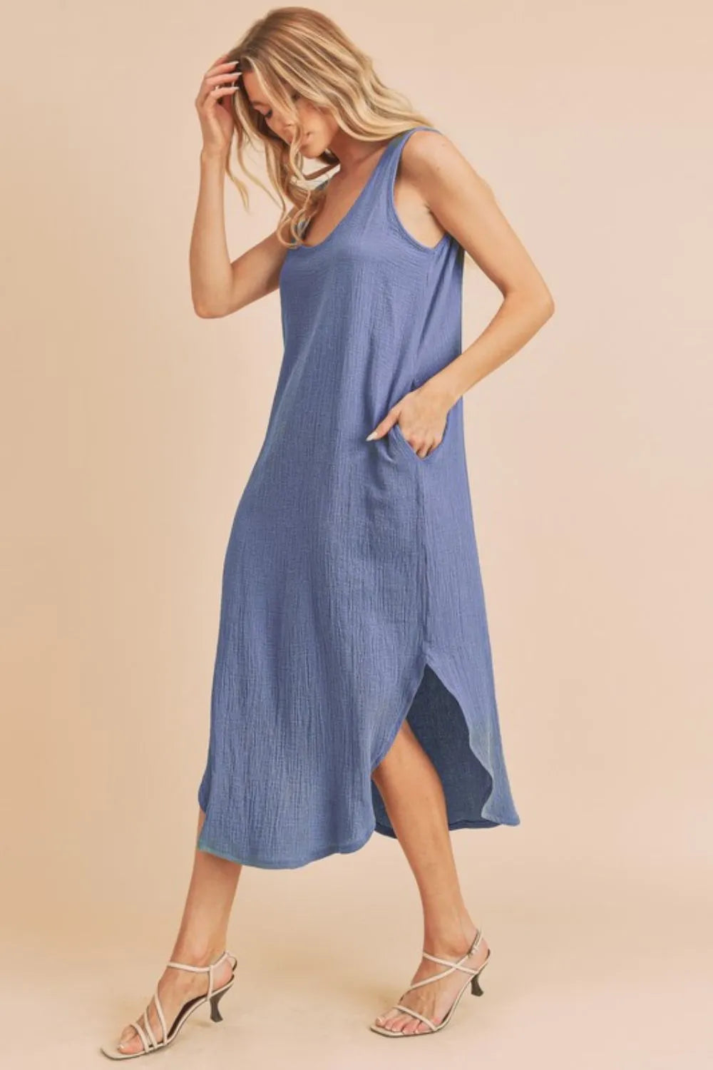 Aemi + Co Round Neck Midi Tank Dress with Pockets - Brittney MADE