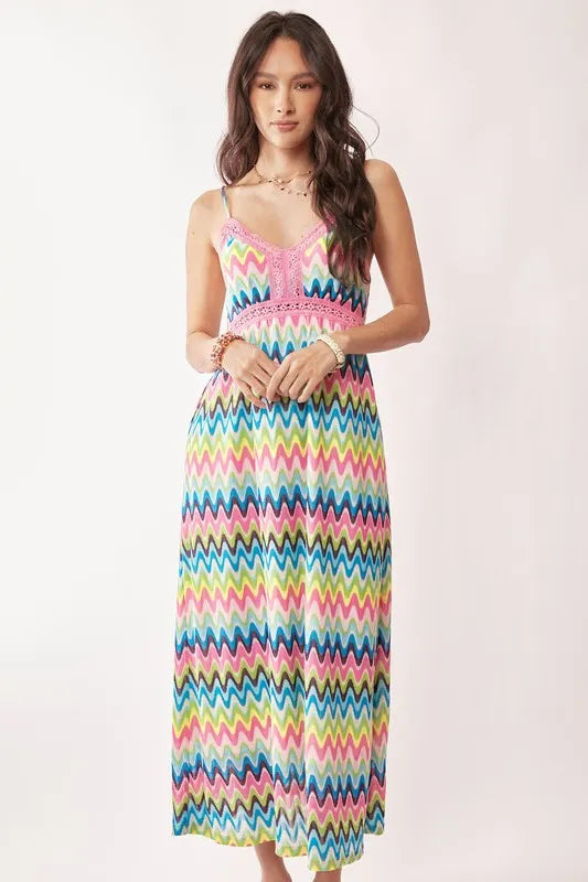 Davi & Dani Multi Color Crochet Lace Midi Dress - Brittney MADE