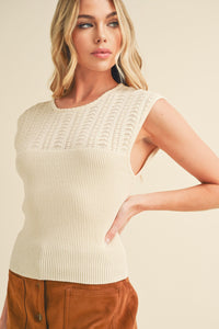 Aemi + Co Openwork Round Neck Cap Sleeve Knit Top - Brittney MADE