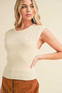 Aemi + Co Openwork Round Neck Cap Sleeve Knit Top - Brittney MADE