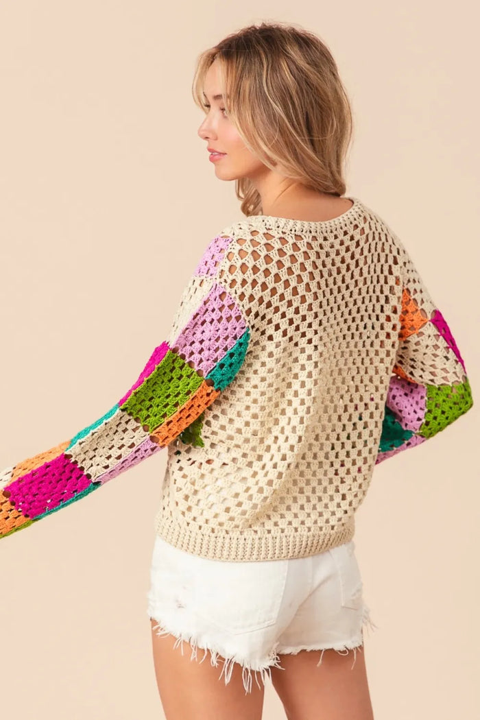 BiBi Multi Color Checkered Long Sleeve Knit Top - Brittney MADE