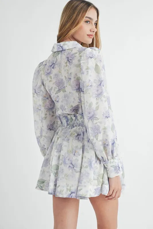 MABLE Floral Print Button Down Blouse and Mini Skirt Set - Brittney MADE